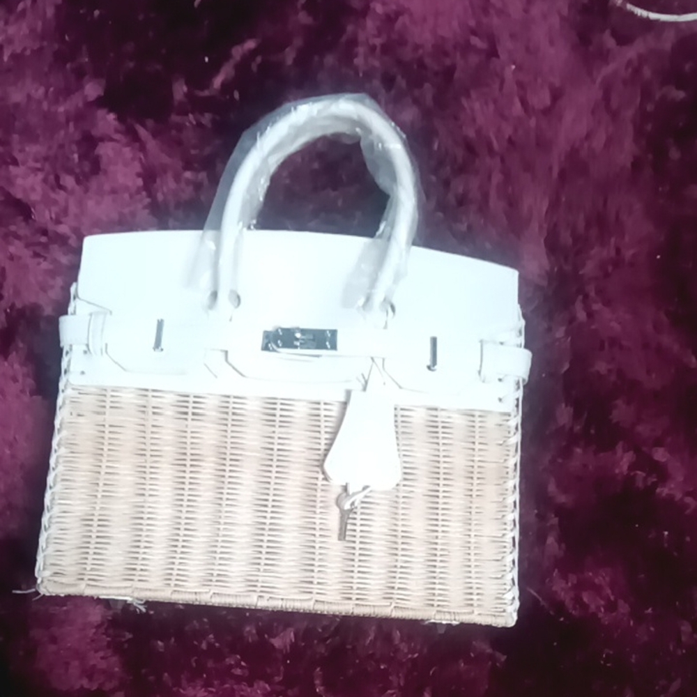 Woven Basket Tote with White Trim